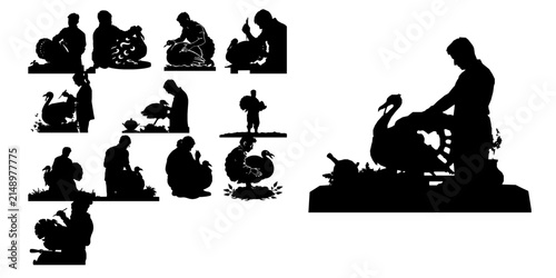 Person Carving A Turkey Silhouette Delicate Form Single Color Silhouette White Background