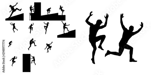 Person Climbing Over A Wall Silhouette Delicate Form Clean Silhouette Shape White Background