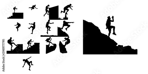 Person Climbing Over A Wall Silhouette Full Body View Isolated Silhouette Design White Background