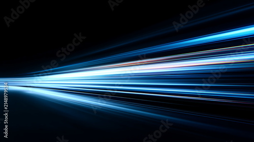 Abstract Blue Neon Light Streaks on Black Background