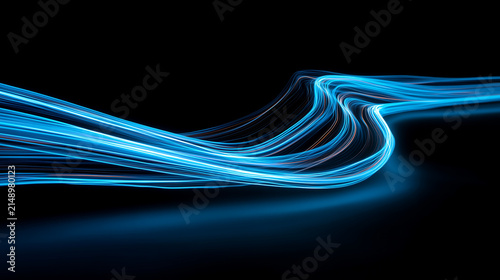 Konstfotografi Abstract Blue Neon Light Streaks on Black Background