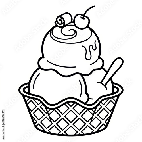 Ice cream sundae in a waffle cone basket