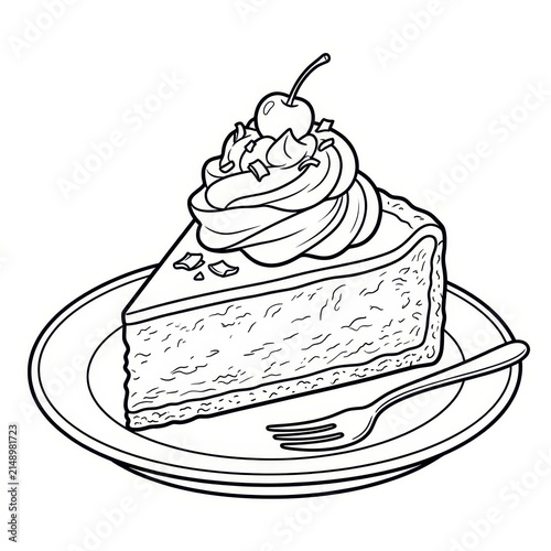 Cheesecake slice with cherry on top black and white