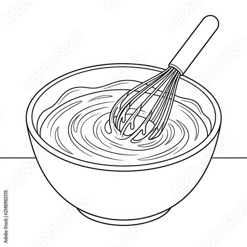 Whisk mixing batter in a bowl illustration