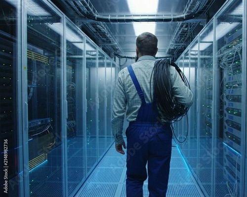 Worker in data center 