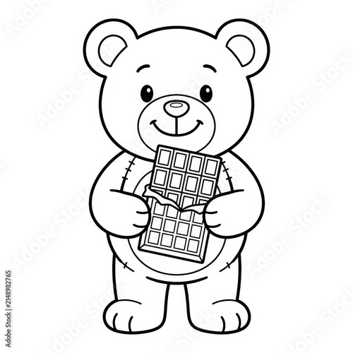 Teddy bear holding a bar of chocolate