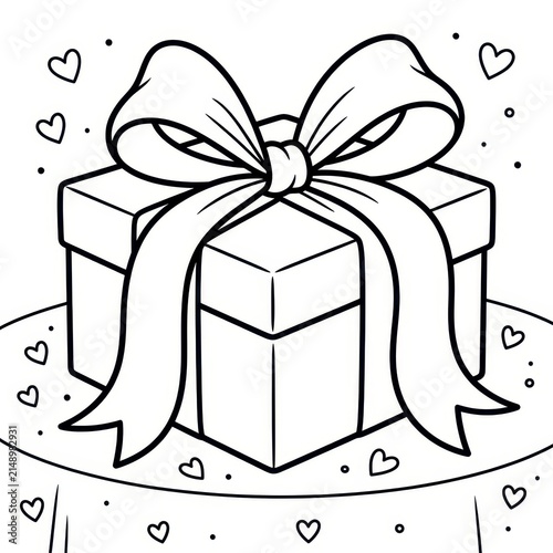 Gift box with ribbon and hearts illustration