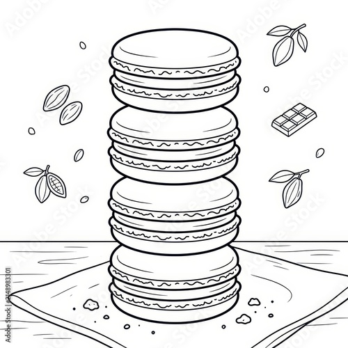 Stack of macarons with chocolate elements