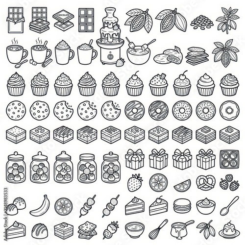 Assorted outlined chocolate and dessert icons