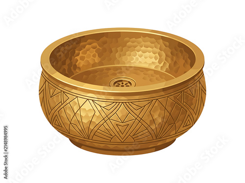 Hammered brass wash basin icon design