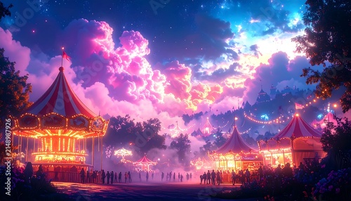 Magical Carnival Night with Glowing Rides and Dreamy Sky.