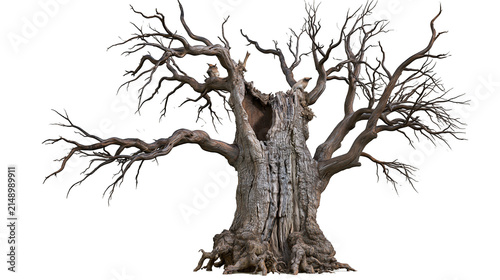 Photography Ancient gnarled dead tree with hollow trunk and bare branches