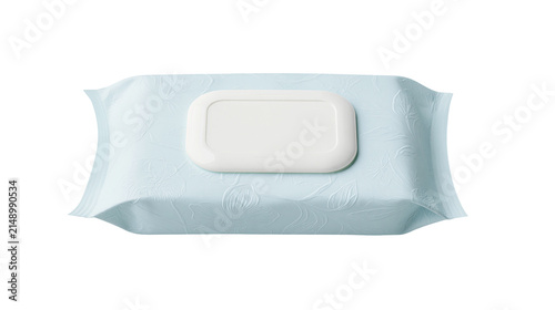 Light blue wet wipes package with embossed floral pattern and white dispenser lid