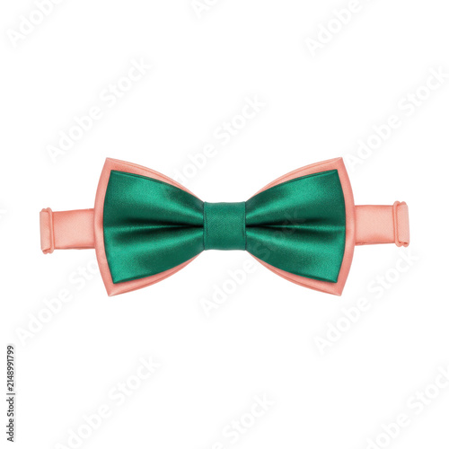 Elegant Emerald Green and Peach Silk Bow Tie