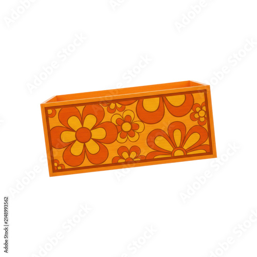 Retro Orange Wooden Box with Vintage Floral Pattern