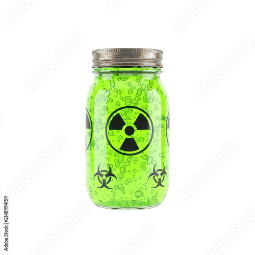Glass Jar Filled with Glowing Green Radioactive Liquid