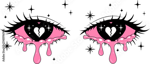 Kawaii Heartbreak Eyes with Glossy Pink Drips