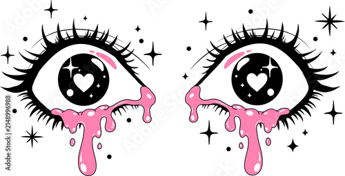 Pink Heart Eyes with Glossy Dripping Tears