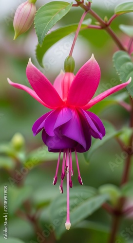 Close-up of a Vibrant Fuchsia Flower in Bloom.