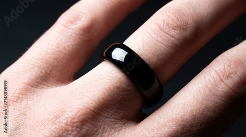 Modern Polished Black Ceramic Smart Ring Minimalist Finger Wearable
