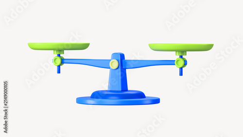 Photography Colorful blue and green balance scale on a white background.