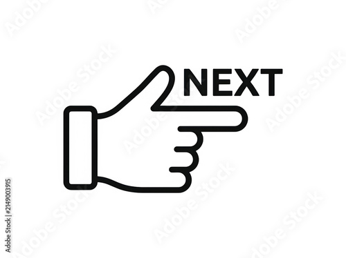 Hand pointing finger icon with next text isolated on transparent background