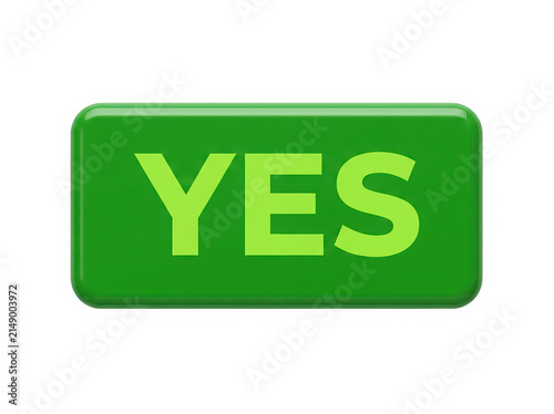 Green flat button with yes text isolated on transparent background