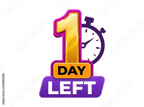 Countdown clock showing one day left isolated on transparent background