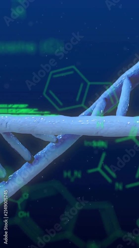 Animation of dna and data processing over blue background