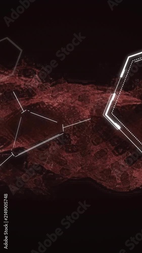 Animation of scientific data processing and dna strand over black background