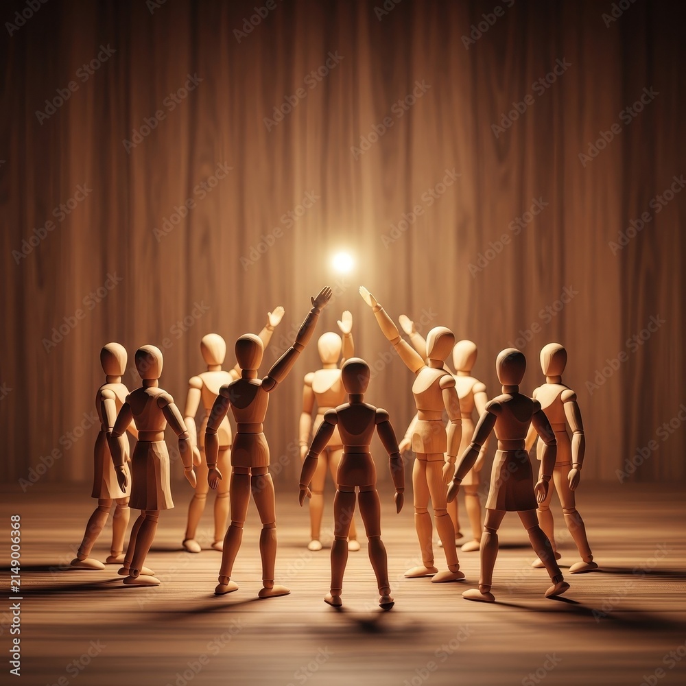 Fototapeta premium Wooden mannequins engaging in a creative or inspirational gathering