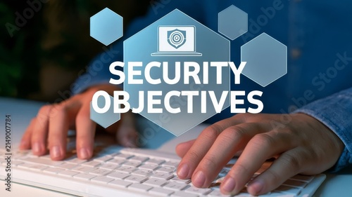 Professional business security objectives strategy concept displayed on digital interface screen for corporate data protection planning.