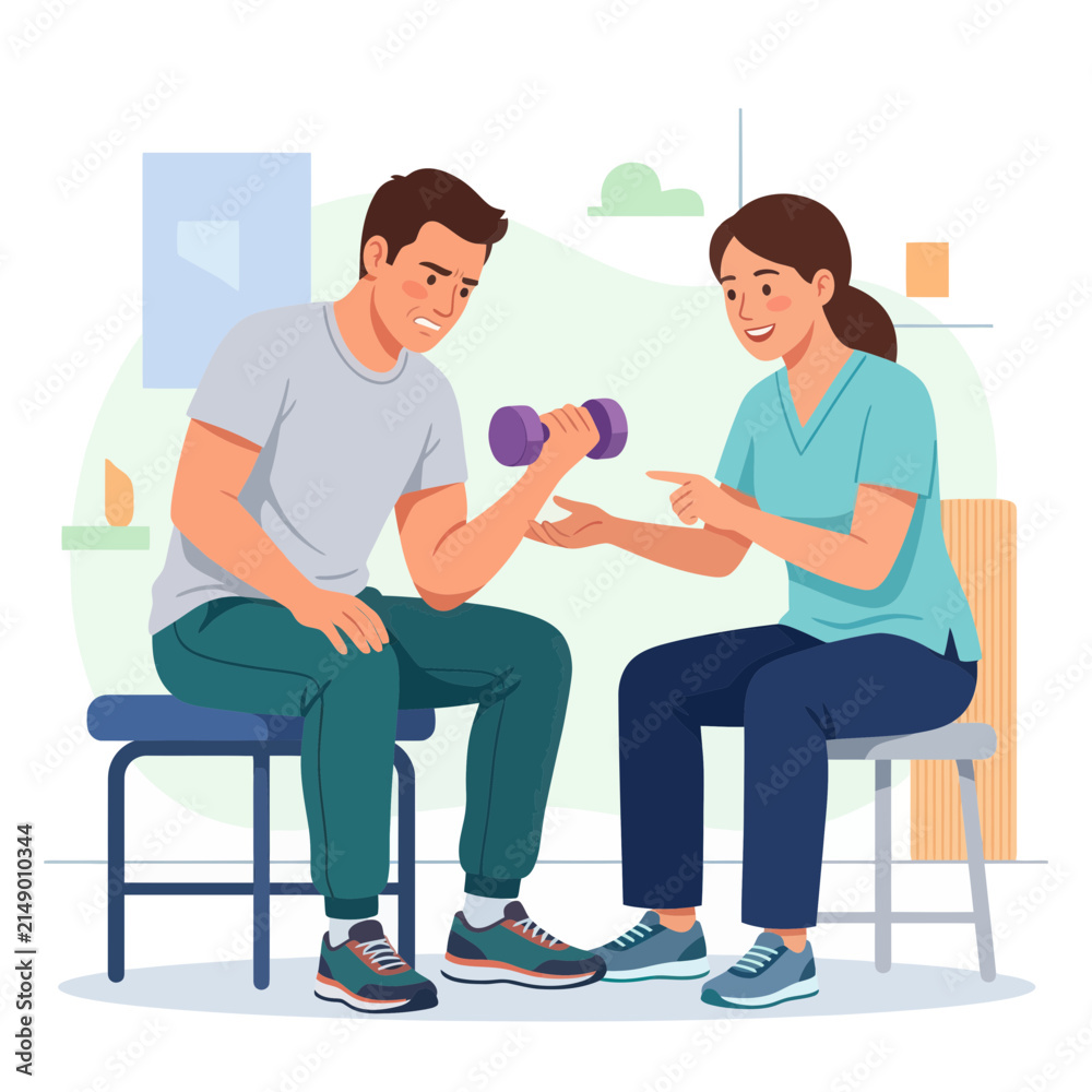 Fototapeta premium Physical Therapist Guides Patient Through Dumbbell Exercise for Rehabilitation and Strength Training