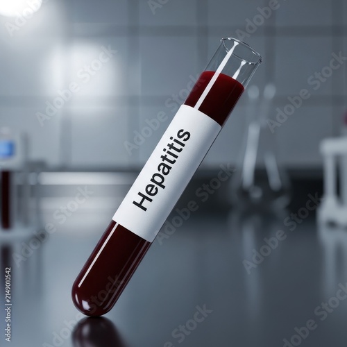 Test Tube Containing Blood Sample for Hepatitis Testing in Lab