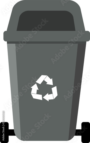 Dark Grey Recycling Bin Icon. Waste Segregation Trash Can with Recycling Symbol. Environmental Protection Flat Vector Illustration.
