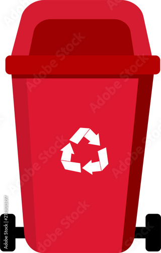 Red Recycling Bin with Recycle Symbol and Wheels. Flat Vector Illustration for Waste Management, Environment, and Eco-Friendly.
