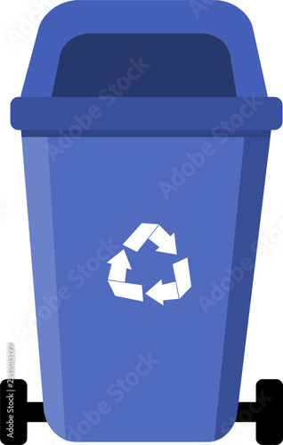 Blue Recycling Bin Vector Illustration. Waste Management Container with Universal Recycling Symbol for Eco-Friendly Disposal.