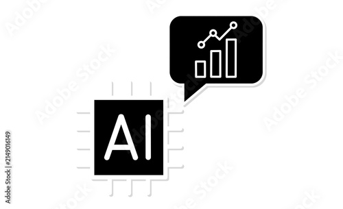AIによる統計処理とデータ分析の線画アイコン