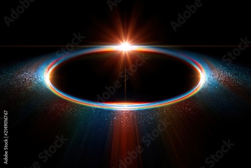 Rainbow holographic lens flare on black background