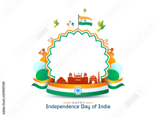 Happy Independence Day of India, freedom fest and patriotic card background.
