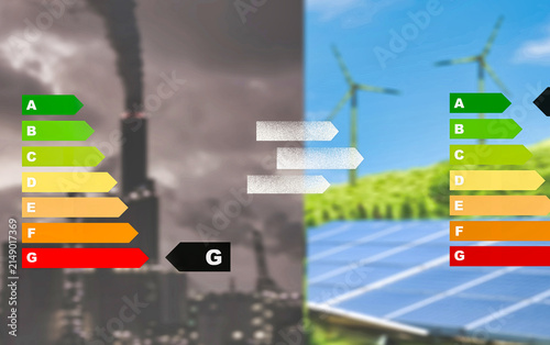 Foto A split image contrasting a polluting factory with dark smoke billowing from its