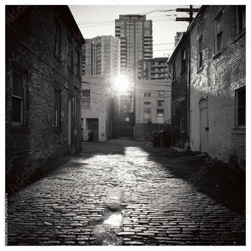 Urban Alleyway - A Black and White Study of Light and Shadow.