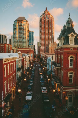 Urban Vista - A Street View of San Diegos Skyline at Dusk.