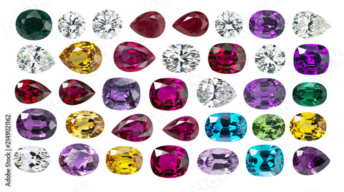 Collection of faceted gemstones in various cuts and colors