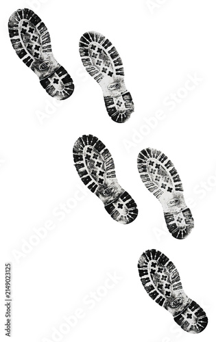 Footprints of a person walking on a white background.