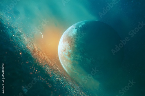 Mystical Planet in Cosmic Ocean - A Dreamlike Space Exploration.