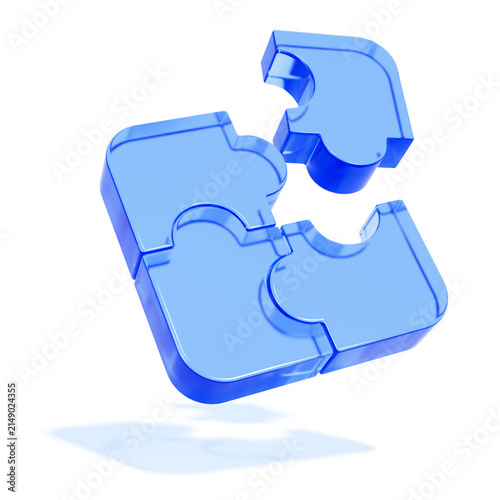 Foto Blue 3d jigsaw puzzle joining together icon isolated on transparent background