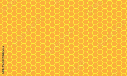 Yellow honeycomb pattern seamless vector background, orange honey comb grid graphic, and honeybee cell texture wallpaper. Flat and modern vector design.