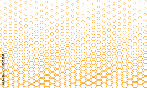 Yellow and white fading hexagon halftone pattern background vector illustration, gradient geometric honeycomb grid texture, and cell background graphic. Professional vector illustration.