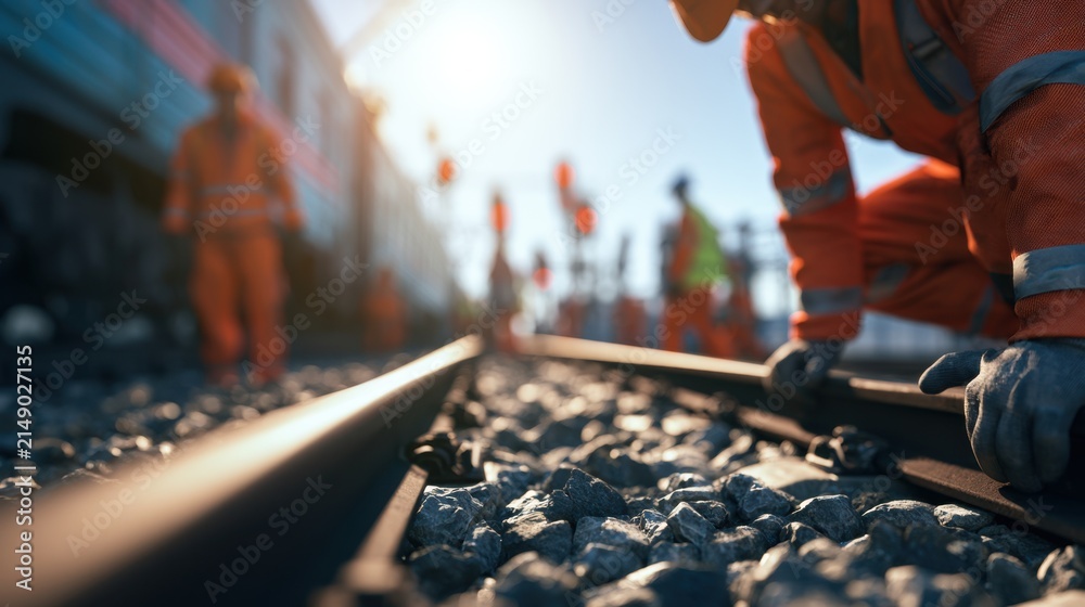 Obraz premium Modern rail engineering integrates track design, signaling systems, station infrastructure, and operational planning to create safer and more efficient railway networks. 